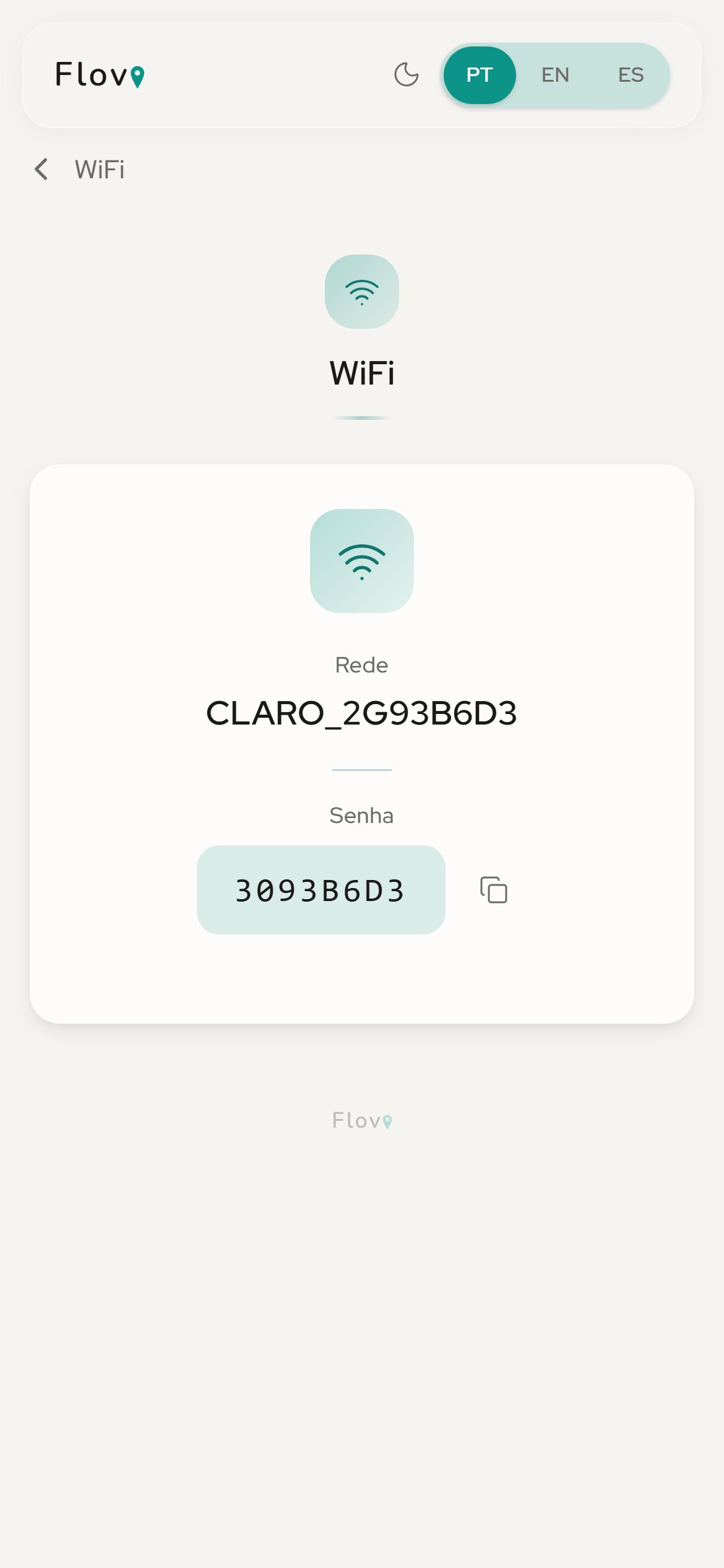 Tela de WiFi do guia Flovi